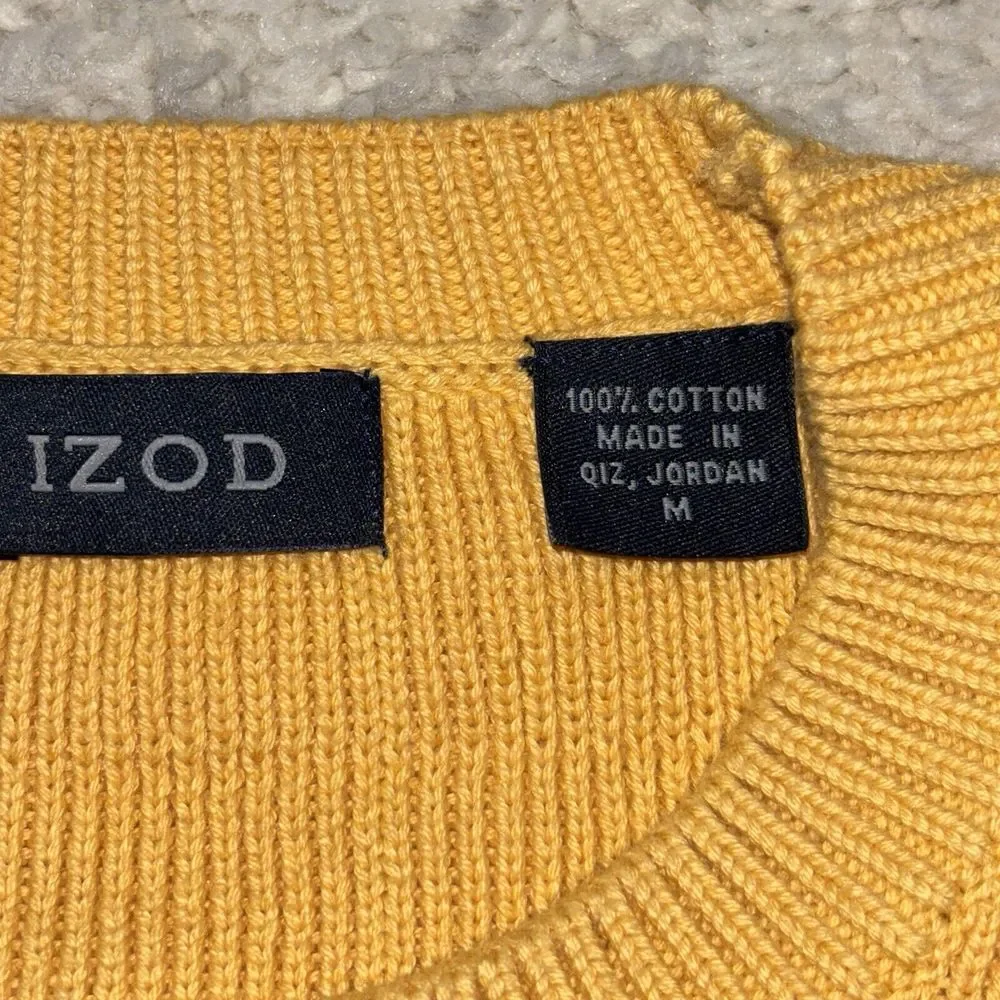 VTG 90S IZOD MENS‎ M 100% COTTON CABLE KNIT CASUAL PULLOVER SWEATER USA Made
